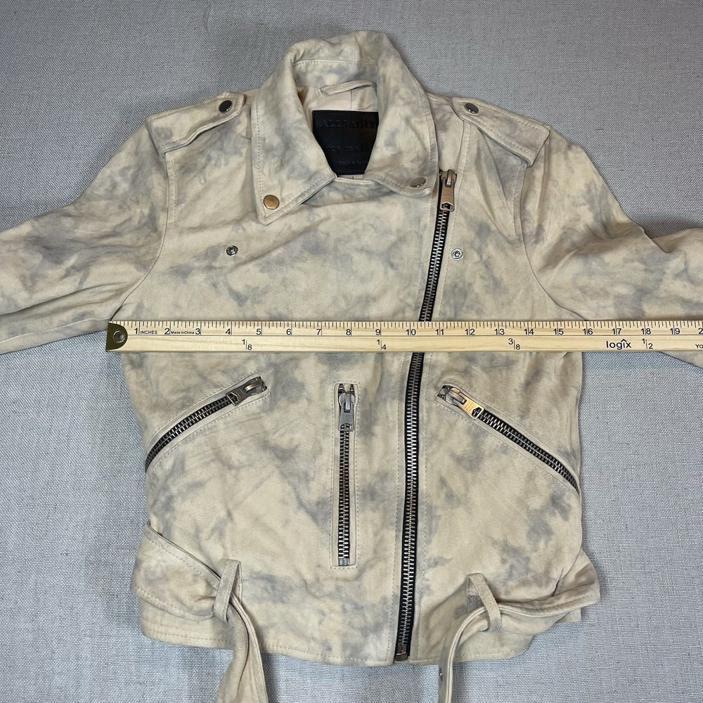 Allsaints Womens Suede Balfern Biker Jacket‎ Sz 4 Warm Taupe Marbled Luxury - Picture 13 of 16